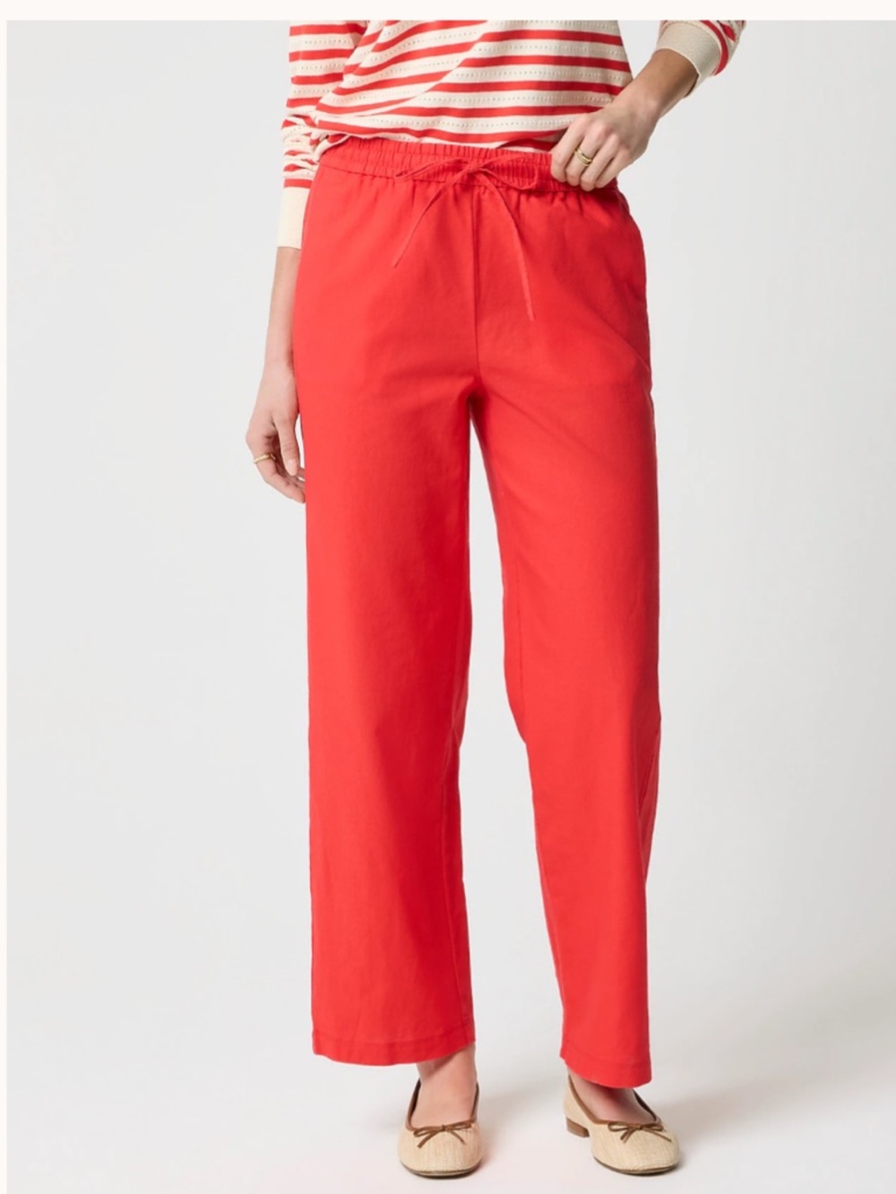 J.Crew Linen-blend slim wide-leg drawstring pant red size 10